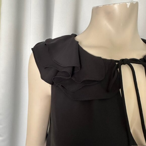 Amanda Uprichard Mini Dress Black Sleeveless V Neck Belle Ruff Black Size L - Picture 4 of 8